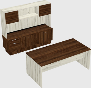 Parallel desk with low credenza