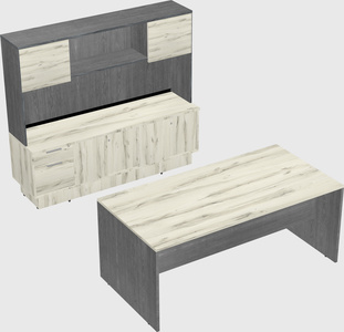 Parallel desk with low credenza