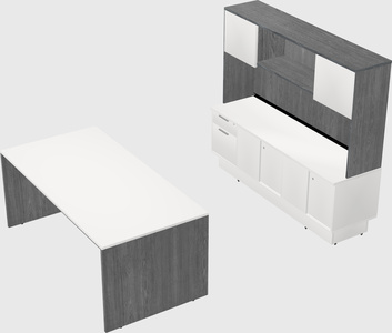 Parallel desk with low credenza