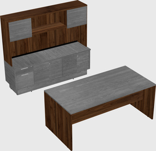 Parallel desk with low credenza