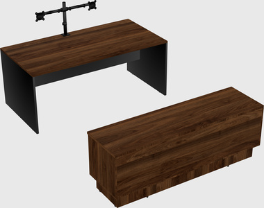 Parallel desk with low credenza