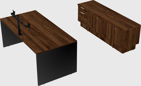 Parallel desk with low credenza