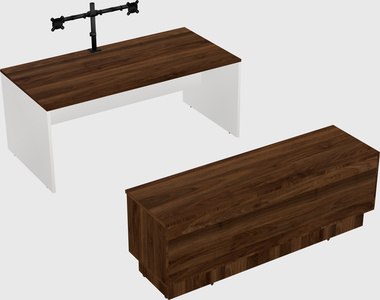 Parallel desk with low credenza