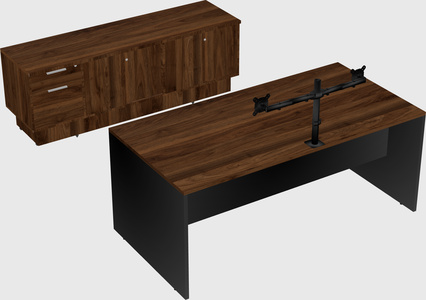 Parallel desk with low credenza