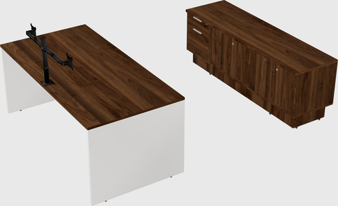 Parallel desk with low credenza