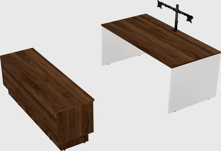 Parallel desk with low credenza