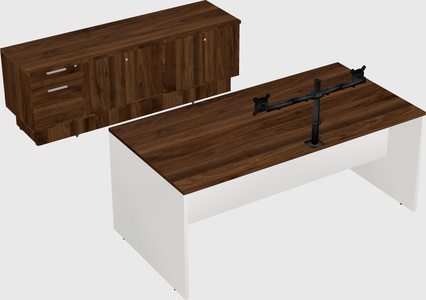 Parallel desk with low credenza