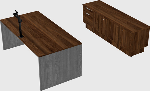 Parallel desk with low credenza
