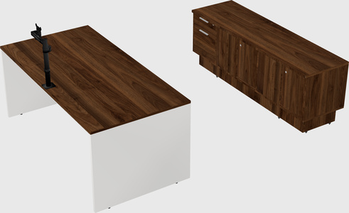 Parallel desk with low credenza