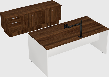 Parallel desk with low credenza