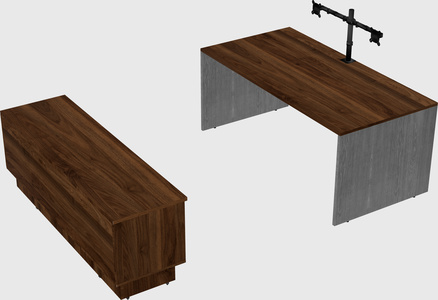 Parallel desk with low credenza