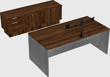 Parallel desk with low credenza