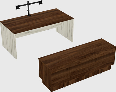 Parallel desk with low credenza
