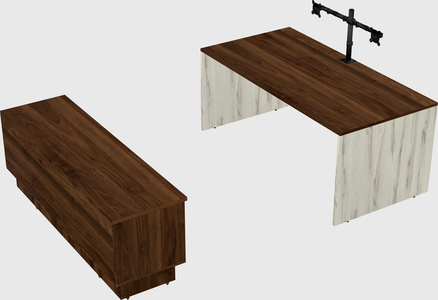 Parallel desk with low credenza