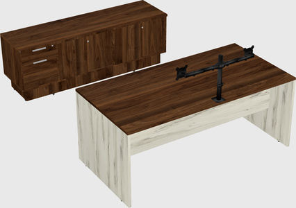 Parallel desk with low credenza