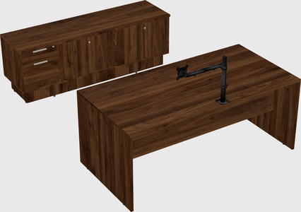 Parallel desk with low credenza
