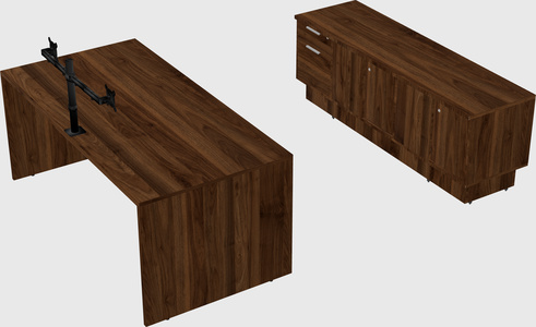 Parallel desk with low credenza