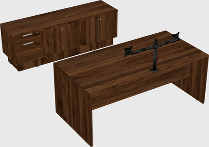 Parallel desk with low credenza