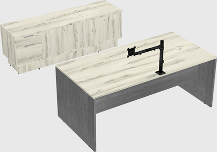Parallel desk with low credenza