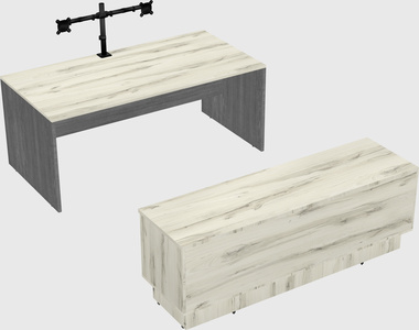 Parallel desk with low credenza