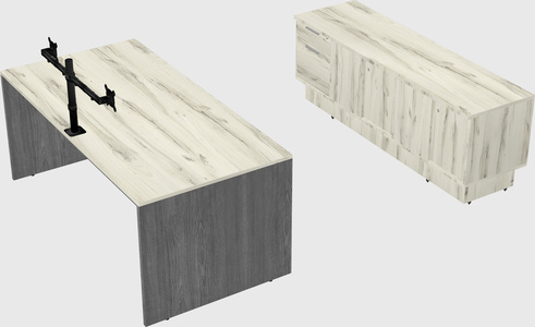 Parallel desk with low credenza