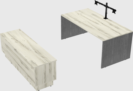 Parallel desk with low credenza