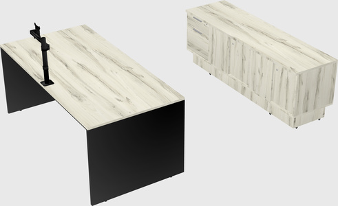 Parallel desk with low credenza