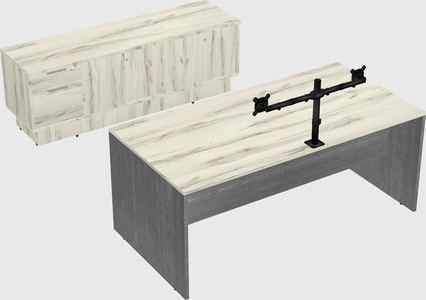 Parallel desk with low credenza