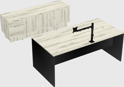 Parallel desk with low credenza
