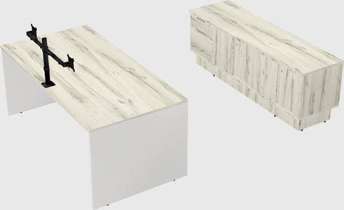 Parallel desk with low credenza