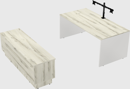 Parallel desk with low credenza