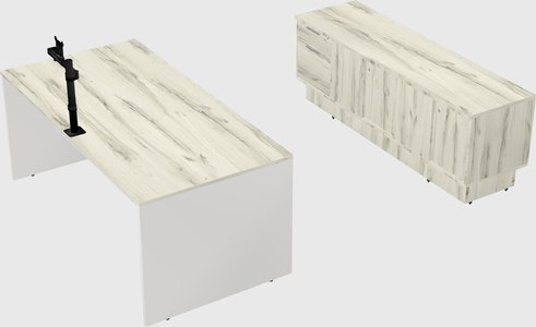 Parallel desk with low credenza