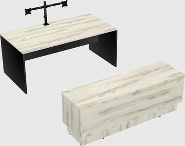 Parallel desk with low credenza
