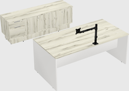 Parallel desk with low credenza