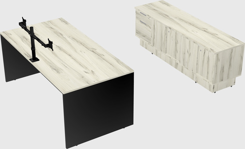 Parallel desk with low credenza