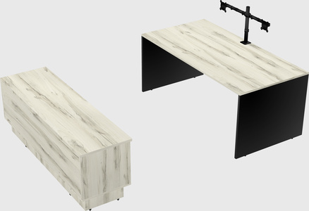 Parallel desk with low credenza
