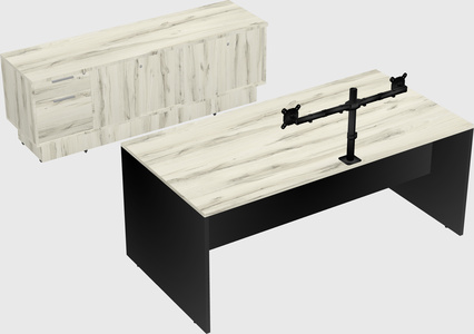 Parallel desk with low credenza