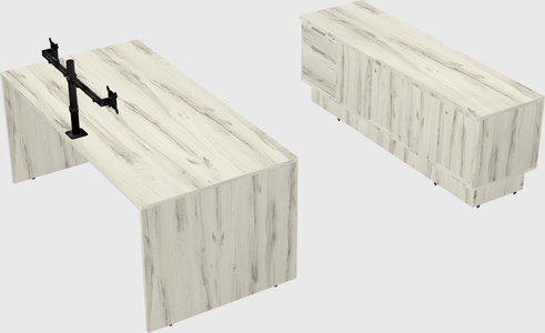 Parallel desk with low credenza