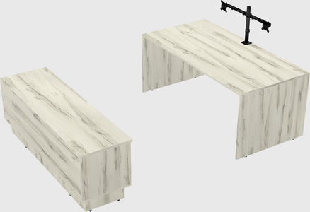 Parallel desk with low credenza