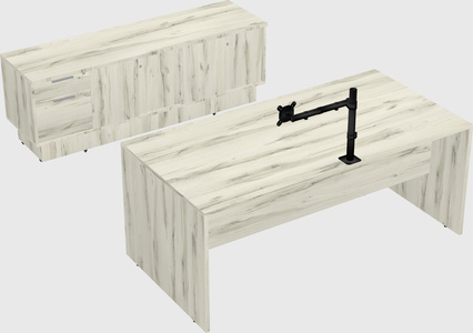 Parallel desk with low credenza