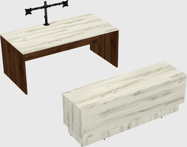 Parallel desk with low credenza