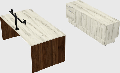 Parallel desk with low credenza