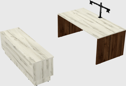Parallel desk with low credenza