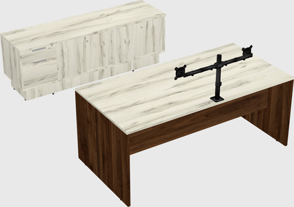 Parallel desk with low credenza