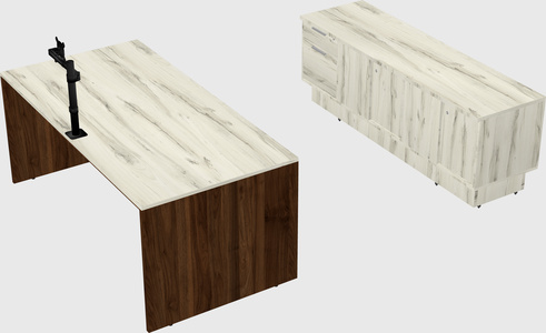 Parallel desk with low credenza