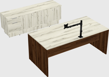 Parallel desk with low credenza