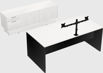 Parallel desk with low credenza
