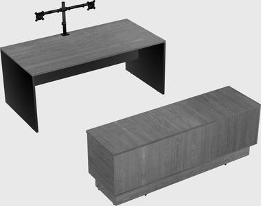 Parallel desk with low credenza