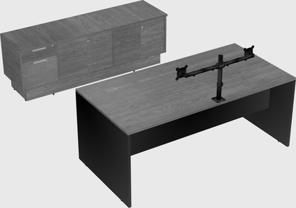 Parallel desk with low credenza