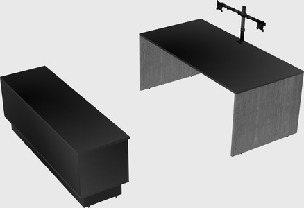 Parallel desk with low credenza